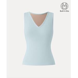 OGL Top Size S NEW Stretch Cotton Pointelle V-neck Brami Tank Light Blue